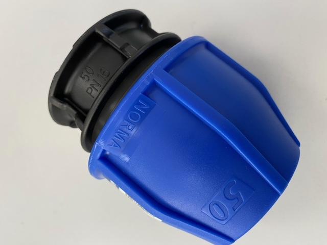 PP-Klemmringverschraubung, Endkappe Ø 50, Blindkappe, Endstopfen, Fitting, PE Verschraubung