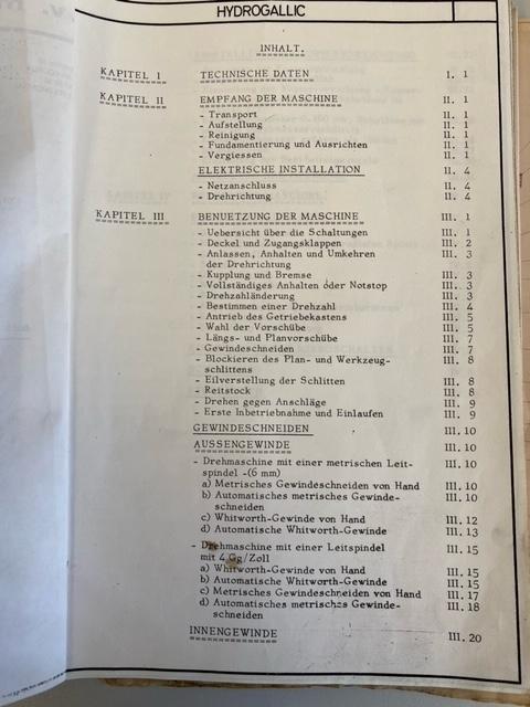 Bedienungsanleitung, Wartungsanleitung und Ersatzteilliste für Drehmaschine