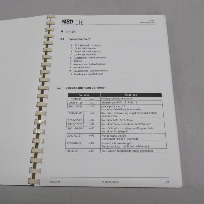 Betriebsanleitung für Tafelschere, Bedienungsanleitung, Programmieranleitung, Schaltplan usw.