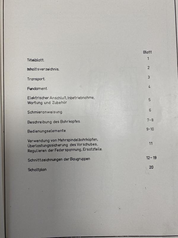 Bedienungsanleitung, Betriebsanleitung, Stromlaufplan für Bohrmaschine, Säulenbohrmaschine