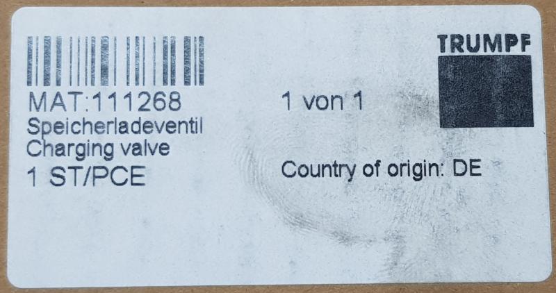 Druckbegrenzungsventil, Speicherladeventil 111268 passend für TRUMPF TC 500 / 1300 Druckbegrenzungsventil, Speicherladeventil 111268 passend für TRUMPF TC 500 / 1300