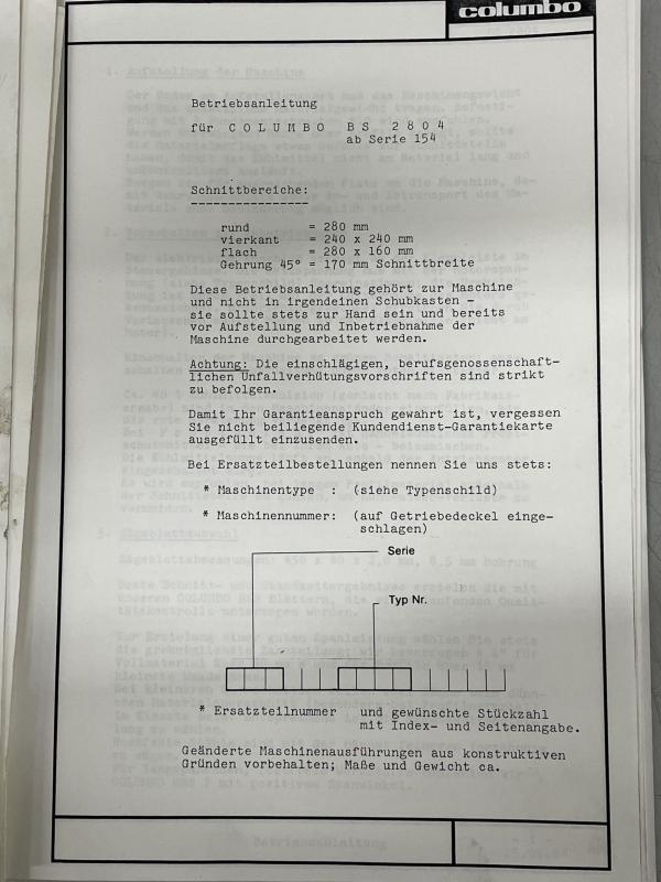 Bedienungsanleitung, Hydraulikplan und Schaltplan für Bügelsäge