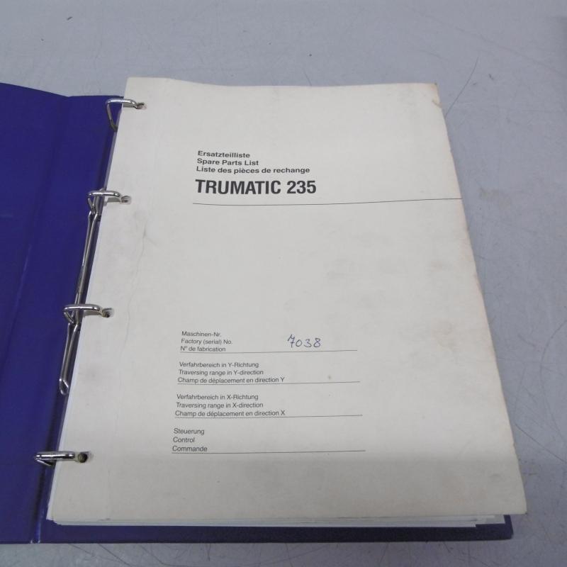 Handbuch, Handbuchsatz bestehend aus 3 Büchern: Ersatzteilliste, Schaltplan,  Fehlermeldungsbuch Bosch CC 220 für Trumpf Trumatic 235