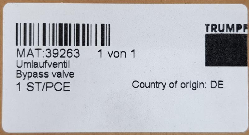 Umlaufventil NG12 / 39263 passend für TRUMPF TC 500 / 1300 Umlaufventil NG12 / 39263 passend für TRUMPF TC 500 / 1300