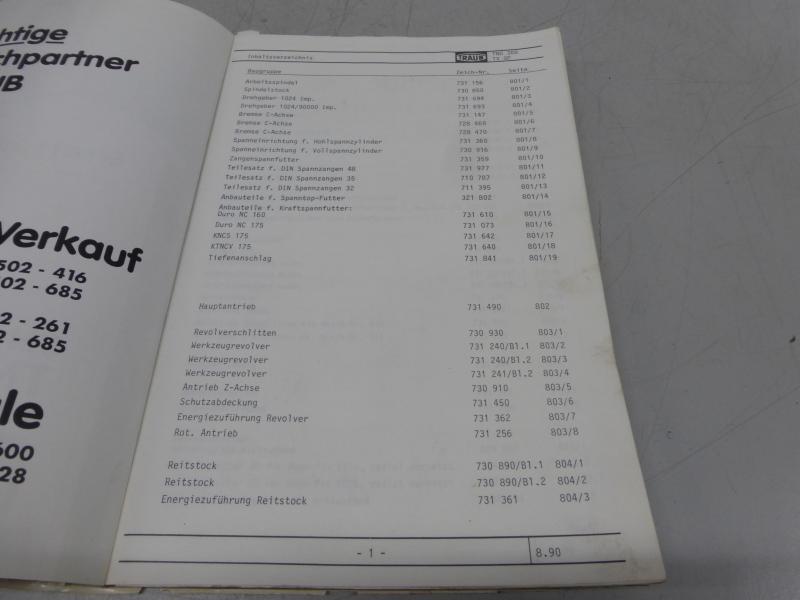 Schaltplan, Schaltpläne, Ersatzteilverzeichniss, Ersatzteilliste, Handbuch, Anleitung für CNC Drehmaschine TRAUB TND 300 mit TX 8F Steuerung