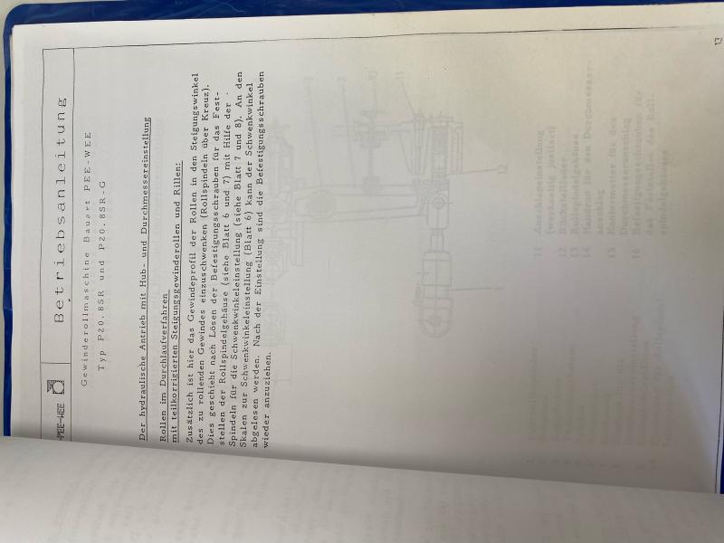 Bedienungsanleitung, Wartungsanleitung Gewinderollmaschine