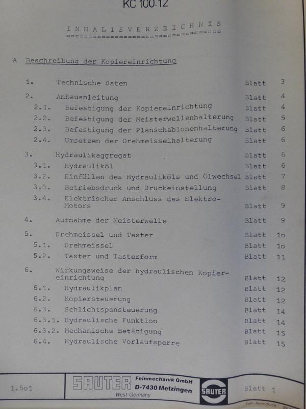 Bedienungsanleitung Hydro-Kopiereinrichtung Sauter für Hydraulische Kopiereinrichtung