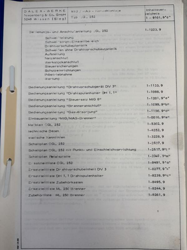 Bedienungsanleitung, Betriebsanleitung, Stromlaufplan für Schutzgasschweißgerät MIG/MAG