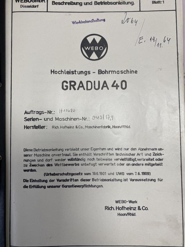 Bedienungsanleitung, Betriebsanleitung, Stromlaufplan für Bohrmaschine, Säulenbohrmaschine