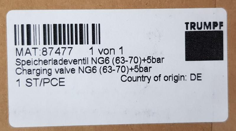Druckbegrenzungsventil, Speicherladeventil NG6 (63-70) + 5 / 87477 passend für TRUMPF TC 500 / 1300 Druckbegrenzungsventil, Speicherladeventil NG6 (63-70) + 5 / 87477 passend für TRUMPF TC 500 / 1300