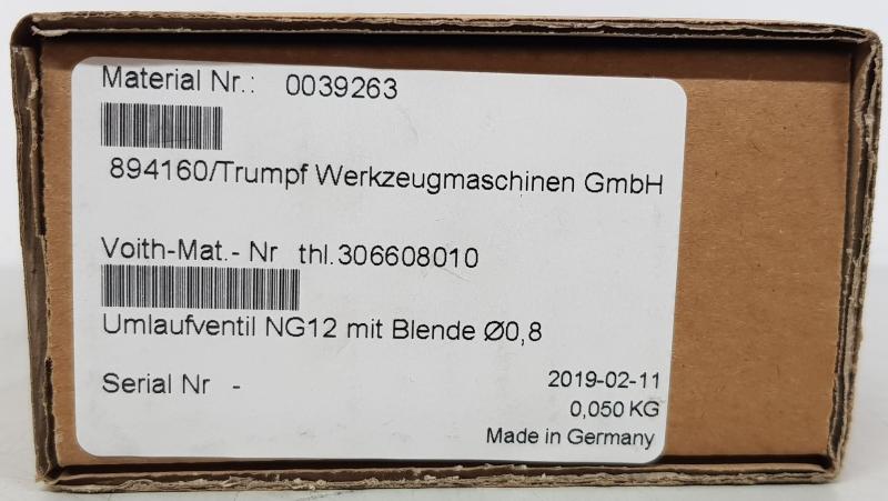 Umlaufventil NG12 / 39263 passend für TRUMPF TC 500 / 1300 Umlaufventil NG12 / 39263 passend für TRUMPF TC 500 / 1300