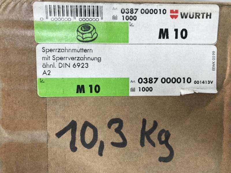 250 Stück Edelstahl Sechskantmuttern, Sperrzahnmutten, Muttern mit Sperrverzahnung DIN 6923