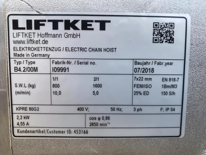 E-Kettenzug, Elektro Hubwerk, Kran 800 / 1600 kg