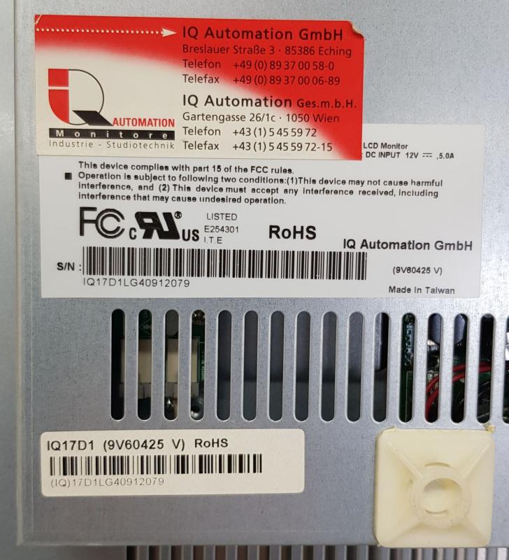 17" TFT Display mit stabiler Frontscheibe, Industrie-Monitor für 19 Zoll Server Rack