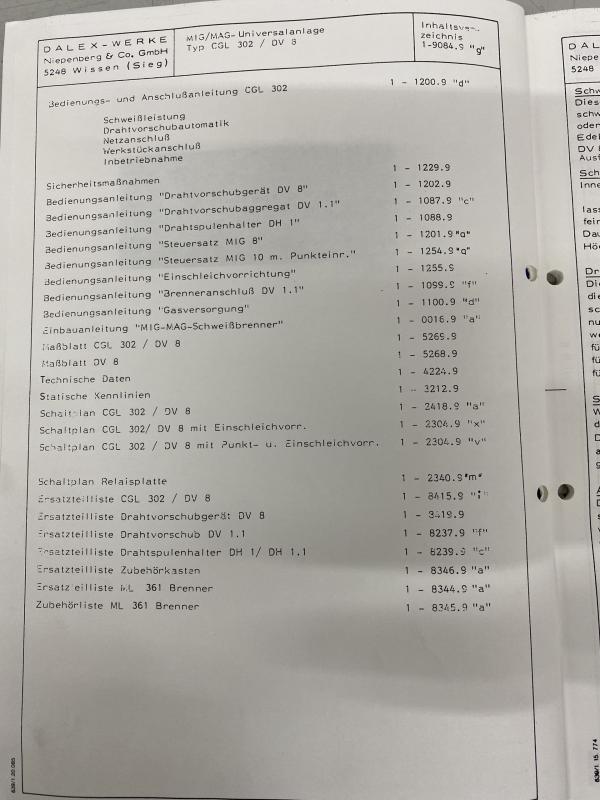 Bedienungsanleitung, Betriebsanleitung, Stromlaufplan für Schutzgasschweißgerät MIG/MAG