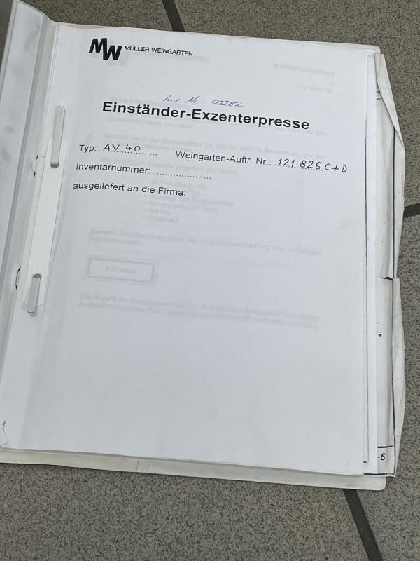 Bedienungsanleitung bzw. Technische Infos für eine Exzenterpresse