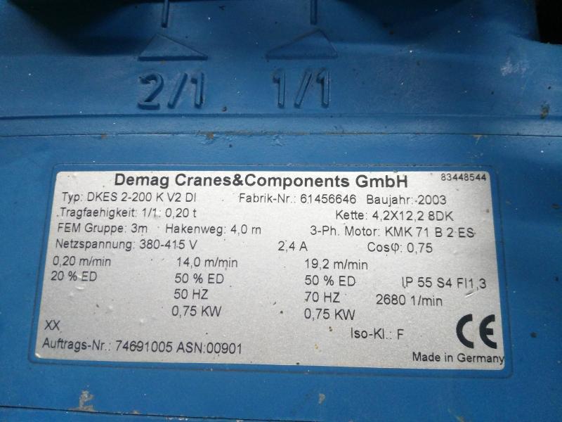 E-Kettenzug, Elektro Hubwerk, Kran mit Dematik BUS-Ansteuerung 200 kg