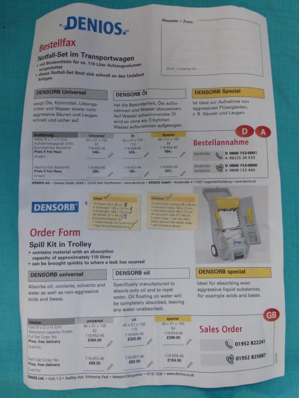 Gefahrstoffset, Leckage-Notfall-Set DENIOS im Transportwagen mit Saugkissen für Flüssigkeiten