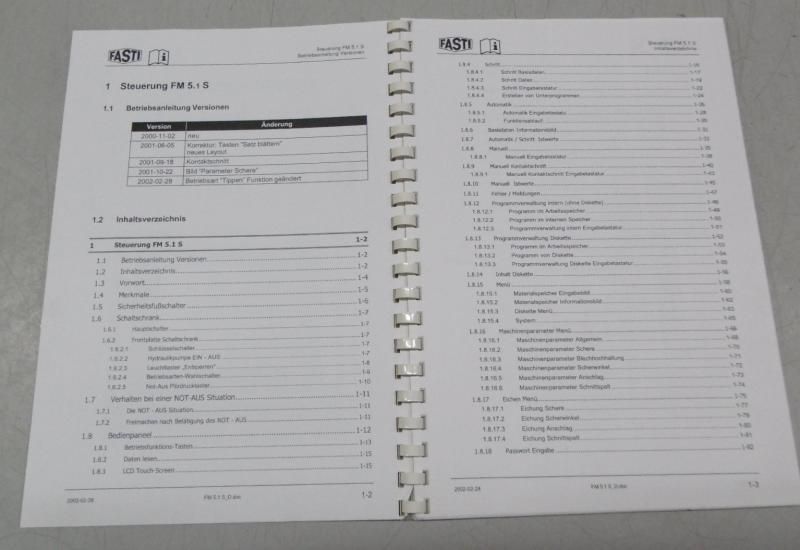 Betriebsanleitung für Tafelschere, Bedienungsanleitung, Programmieranleitung, Schaltplan usw.