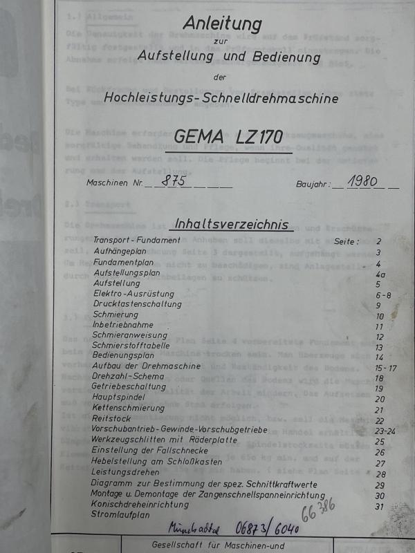 Bedienungsanleitung, Betriebsanleitung, Stromlaufplan für Drehmaschine