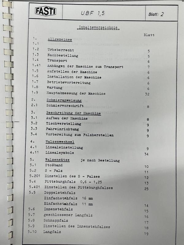 Betriebsanleitung für Universal Falzformer, Falzer Betriebsanleitung für Universal Falzformer, Falzer