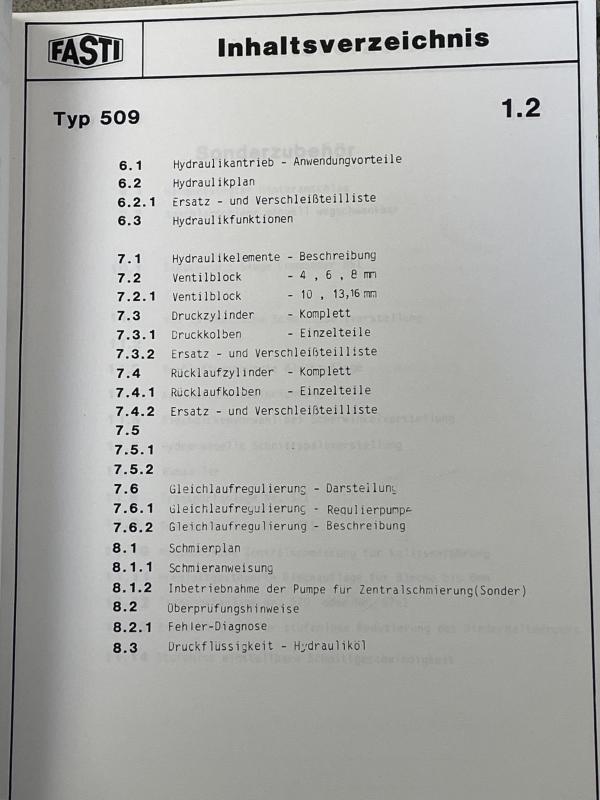 Bedienungsanleitung, Betriebsanleitung, Hydraulikplan, Schaltplan usw.