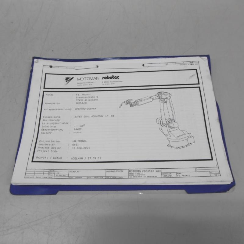 Betriebsanleitung, Programmieranleitung, Alarmliste und Anleitung Lichtbogenschweissen für Motoman Roboter,  diverse Projektdokumentationen bestehend aus Bedienungsanleitung, Stromlaufplan, SPS Programm im Lieferumfang enthalten