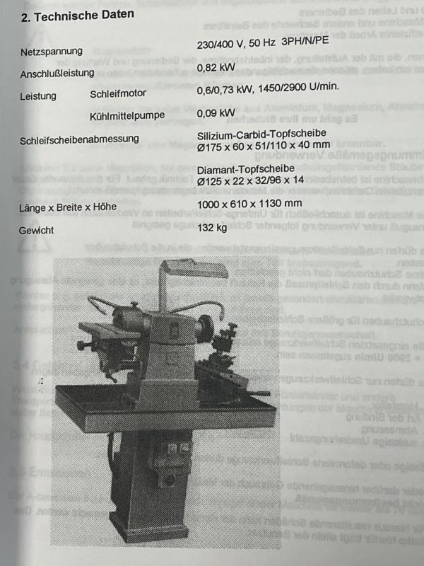 Bedienungsanleitung, und Schaltplan Stähleschleifmaschine