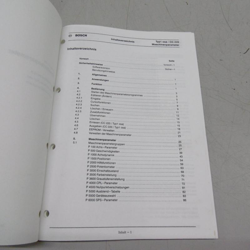 Handbuch Komplettsatz für BOSCH CC 220 Steuerung bestehend aus 8 Büchern,  Bedienungsanleitung, Parameter, Programmieranleitung, Fräszyklen, Diagnose, Fehlermeldung