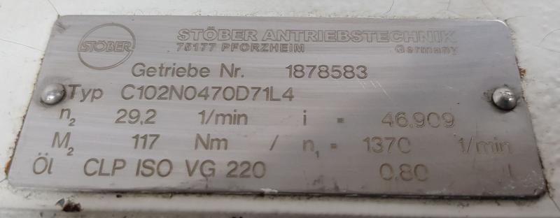 Getriebemotor mit STÖBER Getriebe, Elektromotor Käfigläufer 0,37 kW, Drehzahl 29,2 U/min.