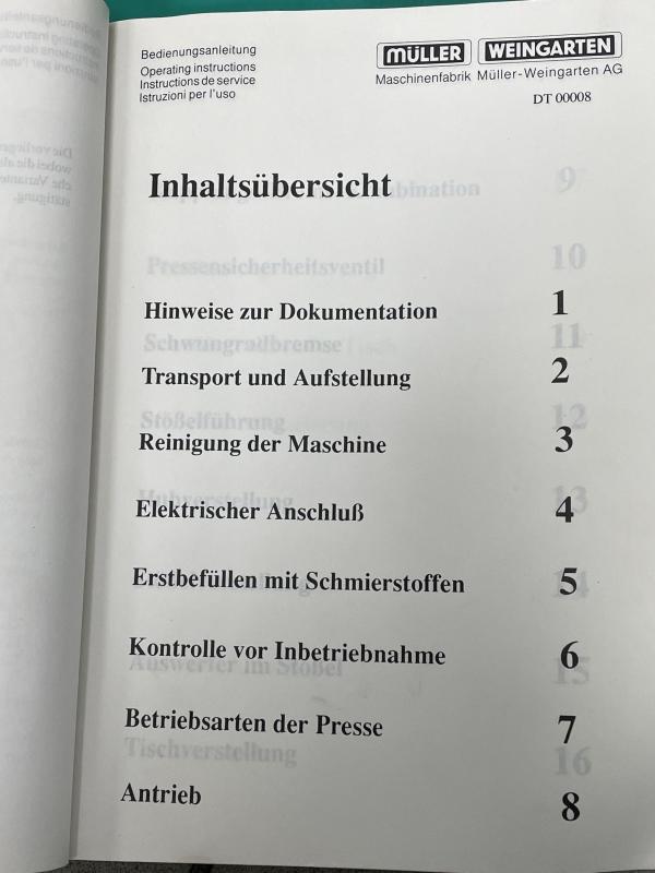 Betriebsanleitung für Einständer Exzenterpresse, Bedienungsanleitung Betriebsanleitung für Einständer Exzenterpresse, Bedienungsanleitung