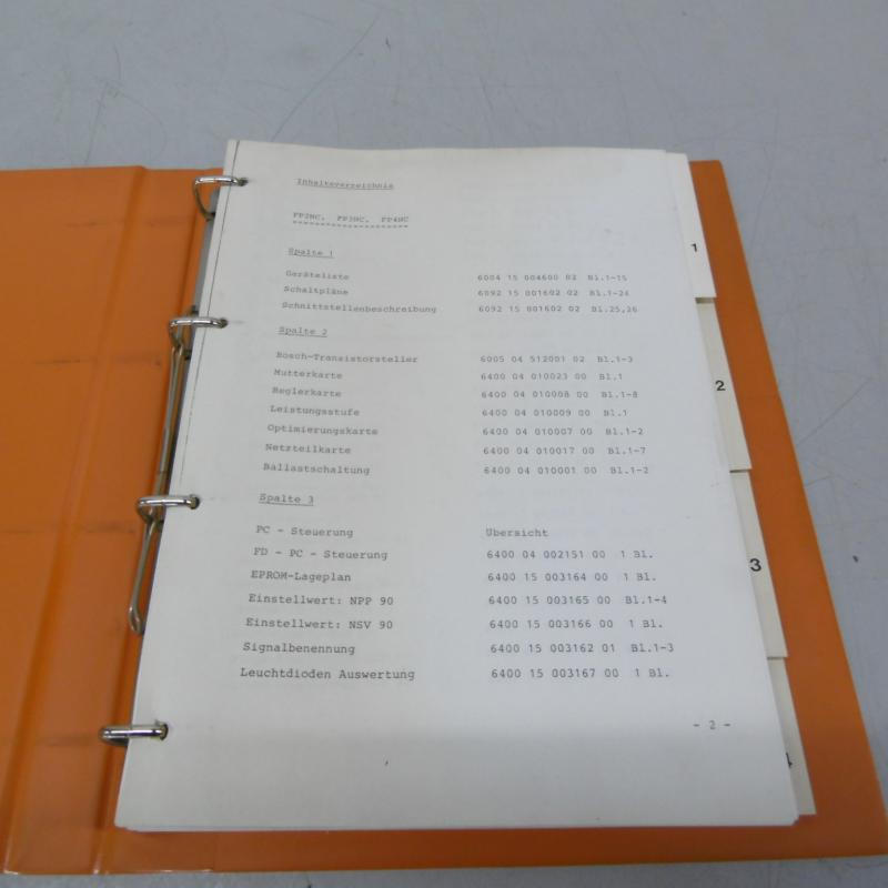 Handbuch, Elektrische Unterlagen, Schaltplan, Geräteliste, Bosch-Transistorsteller, Deckel Dialog 3