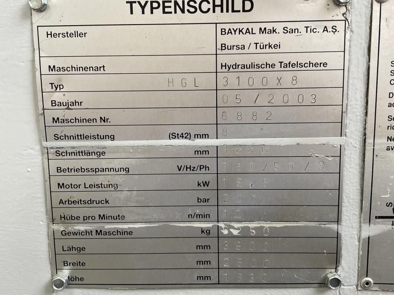 Hydr. Tafelschere, Schwingschnitt-Tafelblechschere