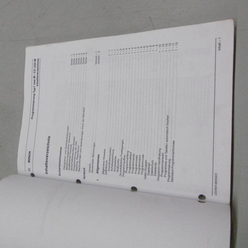 Handbuch Komplettsatz für BOSCH CC 220 Steuerung bestehend aus 8 Büchern,  Bedienungsanleitung, Parameter, Programmieranleitung, Fräszyklen, Diagnose, Fehlermeldung