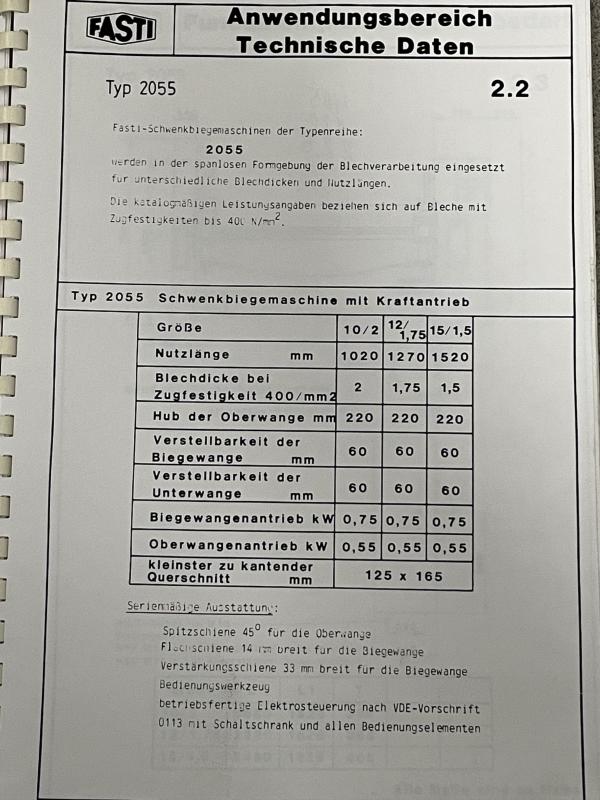 Betriebsanleitung für Schwenkbiegemaschine
