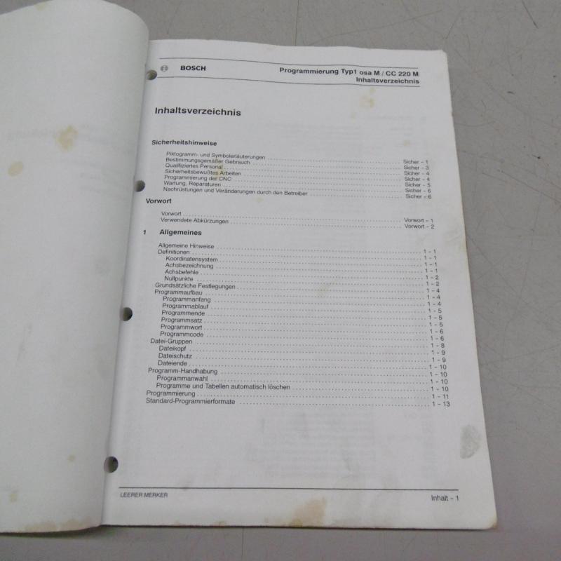 Handbuch Komplettsatz für BOSCH CC 220 Steuerung bestehend aus 8 Büchern,  Bedienungsanleitung, Parameter, Programmieranleitung, Fräszyklen, Diagnose, Fehlermeldung
