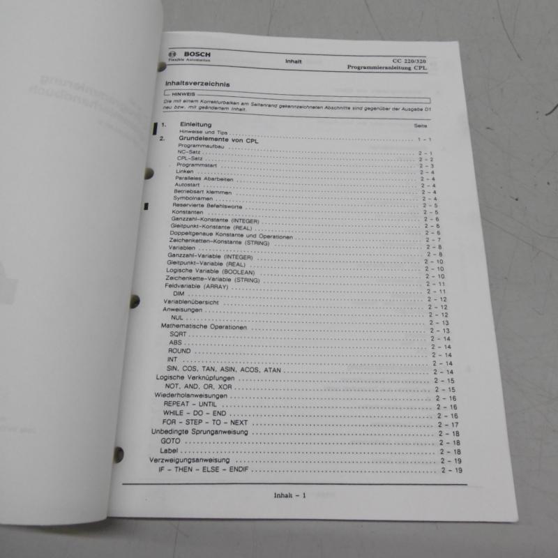Handbuch Komplettsatz für BOSCH CC 220 Steuerung bestehend aus 8 Büchern,  Bedienungsanleitung, Parameter, Programmieranleitung, Fräszyklen, Diagnose, Fehlermeldung