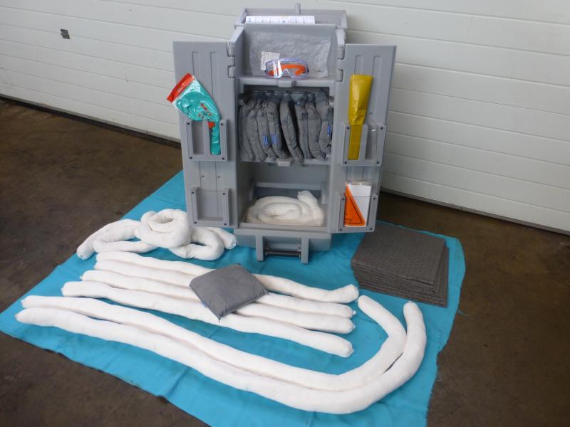 Gefahrstoffset, Leckage-Notfall-Set DENIOS im Transportwagen mit Saugkissen für Flüssigkeiten