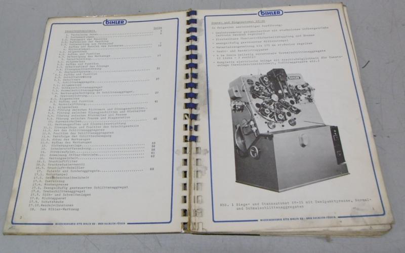 Betriebsanleitungen für verschiedene Stanzbiege- und Schweißautomaten mit Motorhaspel BIHLER 