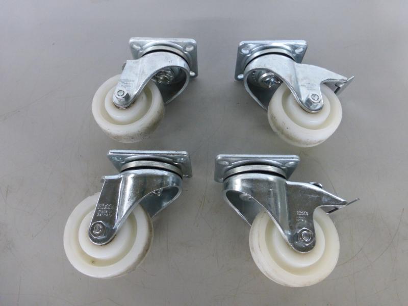 4 Stück sehr stabile Bockrollen, Lenkrollen mit weißen Polyamid Rädern Ø 100 mm, Traglast je 280 kg