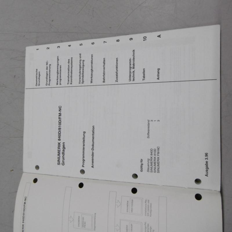 Handbuch- Satz, Betriebsanleitung, Bedienungsanleitung, Programmieranleitung, Diagnose, Maintenance Manual, Operators Manual SIEMENS Sinumerik 810D / 840D Handbuch- Satz, Betriebsanleitung, Bedienungsanleitung, Programmieranleitung, Diagnose, Maintenance Manual, Operators Manual SIEMENS Sinumerik 810D / 840D