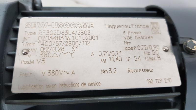 Getriebemotor mit 2 Motordrehzahlen, Polumschaltbar Dahlander 0,2 / 0,28 kW, Drehzahl 57 / 112 U/min