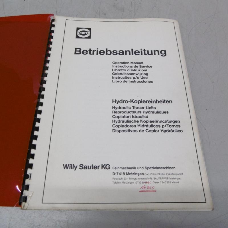 Bedienungsanleitung Hydro-Kopiereinrichtung Sauter für Hydraulische Kopiereinrichtung